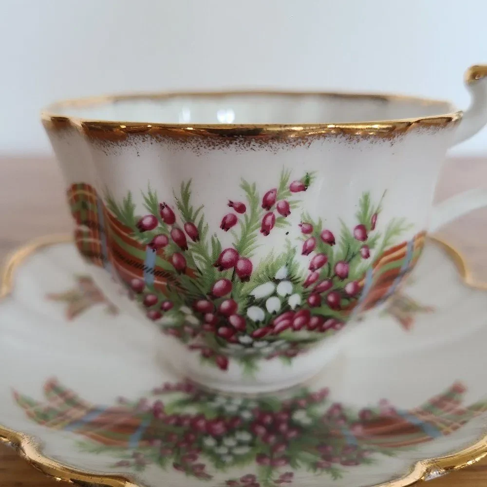 Vintage Salisbury Floral Tartan Teacup and Saucer Bone China England Coffee Tea
